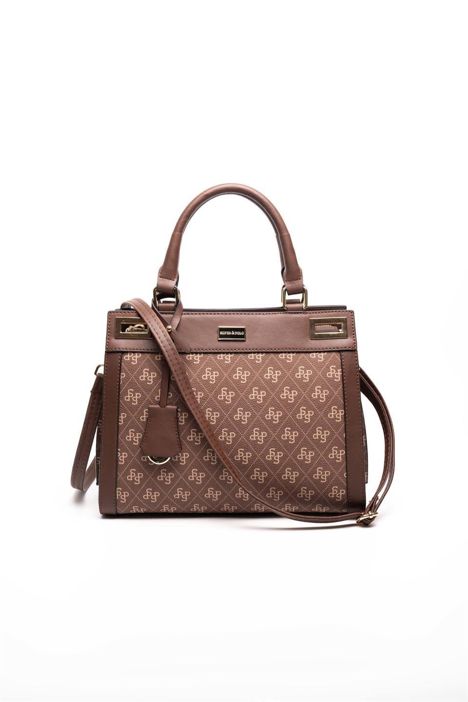 Silver Polo SP1174 Kadın El Çantası Monogram Kahve-Kahve