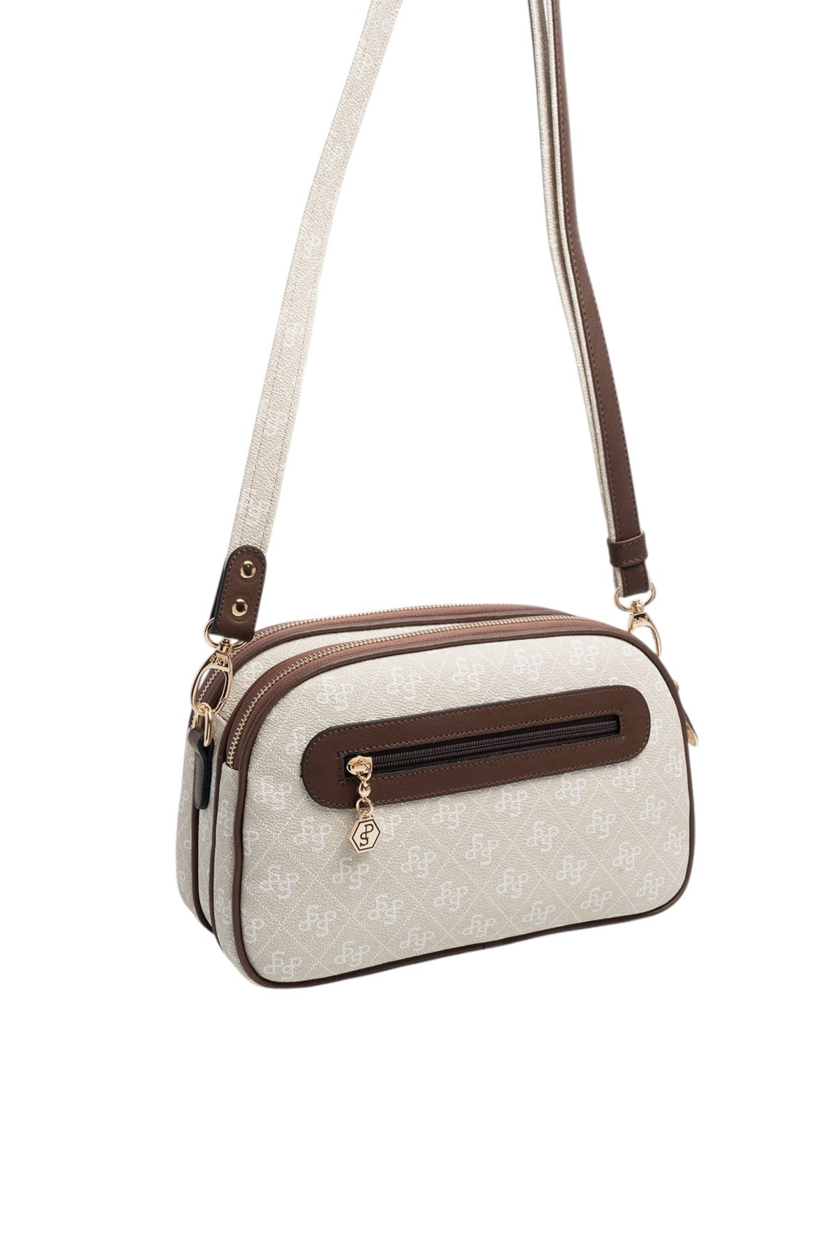 Silver Polo Taş - Kahve Monogram Kadın Çapraz Çanta SP745