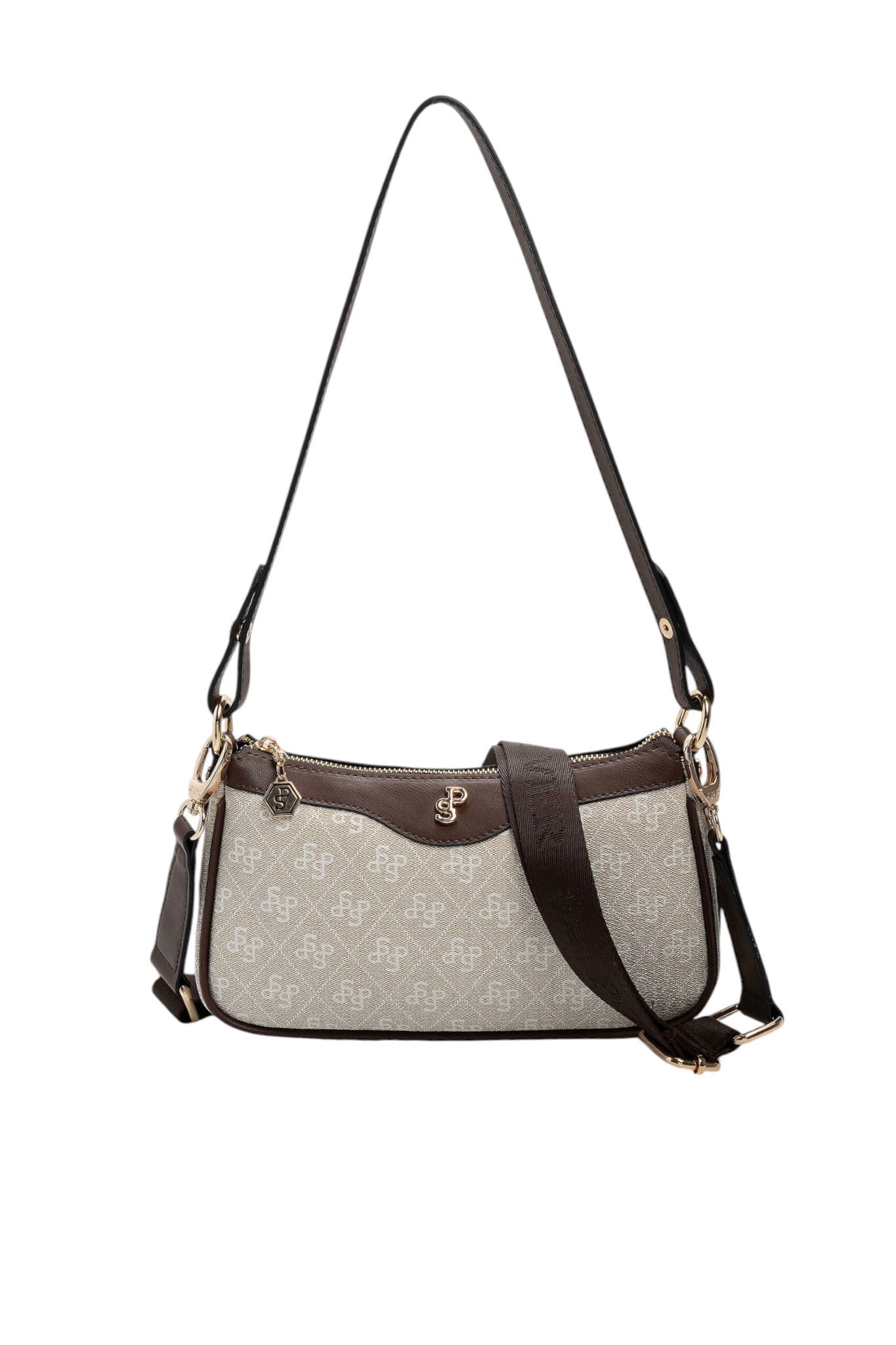 Silver Polo Taş - Kahve Monogram Kadın Çapraz Çanta SP1274