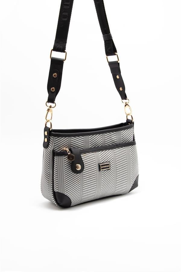 Silver & Polo SP1160 Kadın Çapraz Çanta Hasır Siyah Beyaz-Siyah