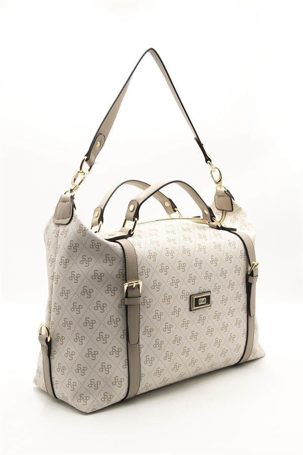 Silver & Polo SP1064 Kadın Seyahat Çantası Monogram Bej-Kum
