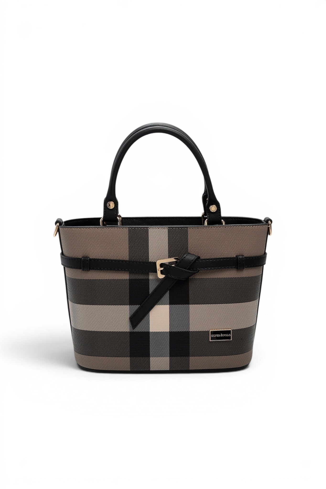 Silver Polo Kahve - Siyah Ekose Kadın El Çantası SP1283