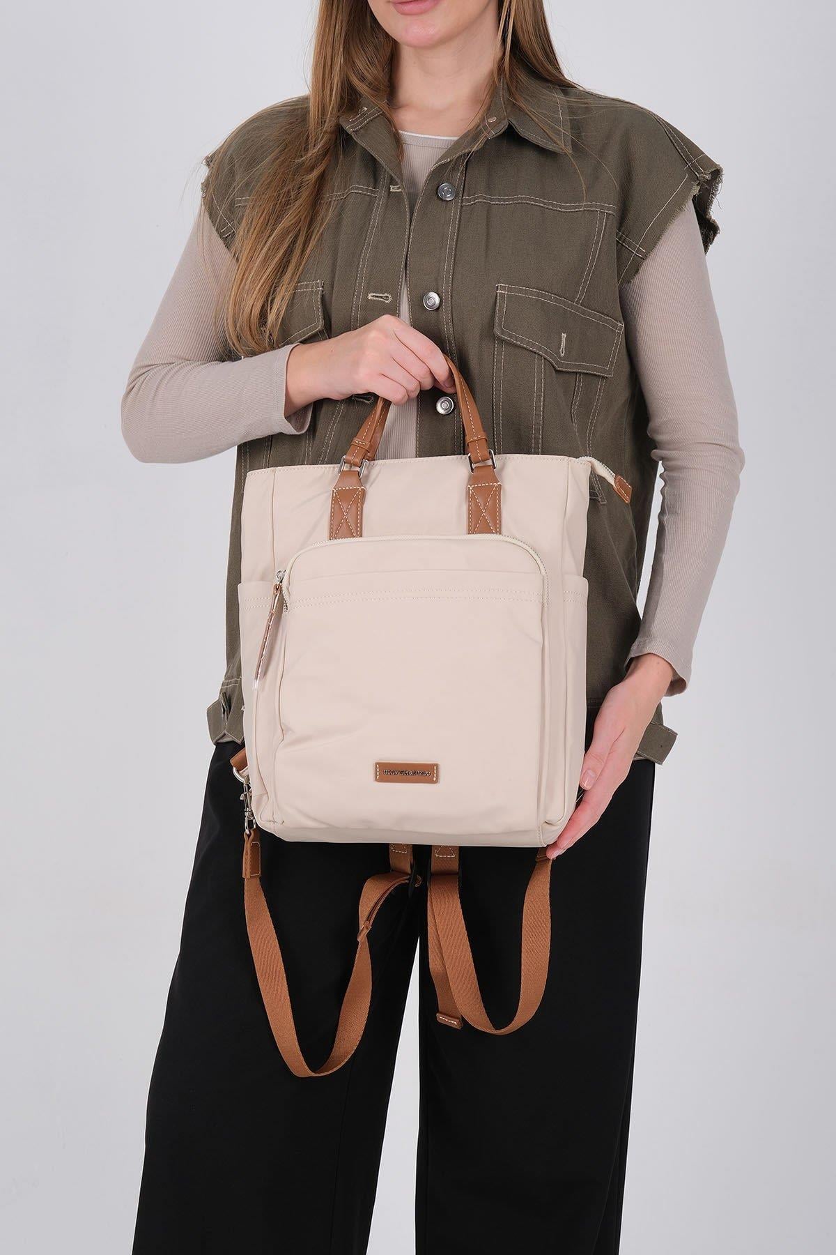 Silver & Polo SP1226 Kadın El Çantası Saten Bej-Taba