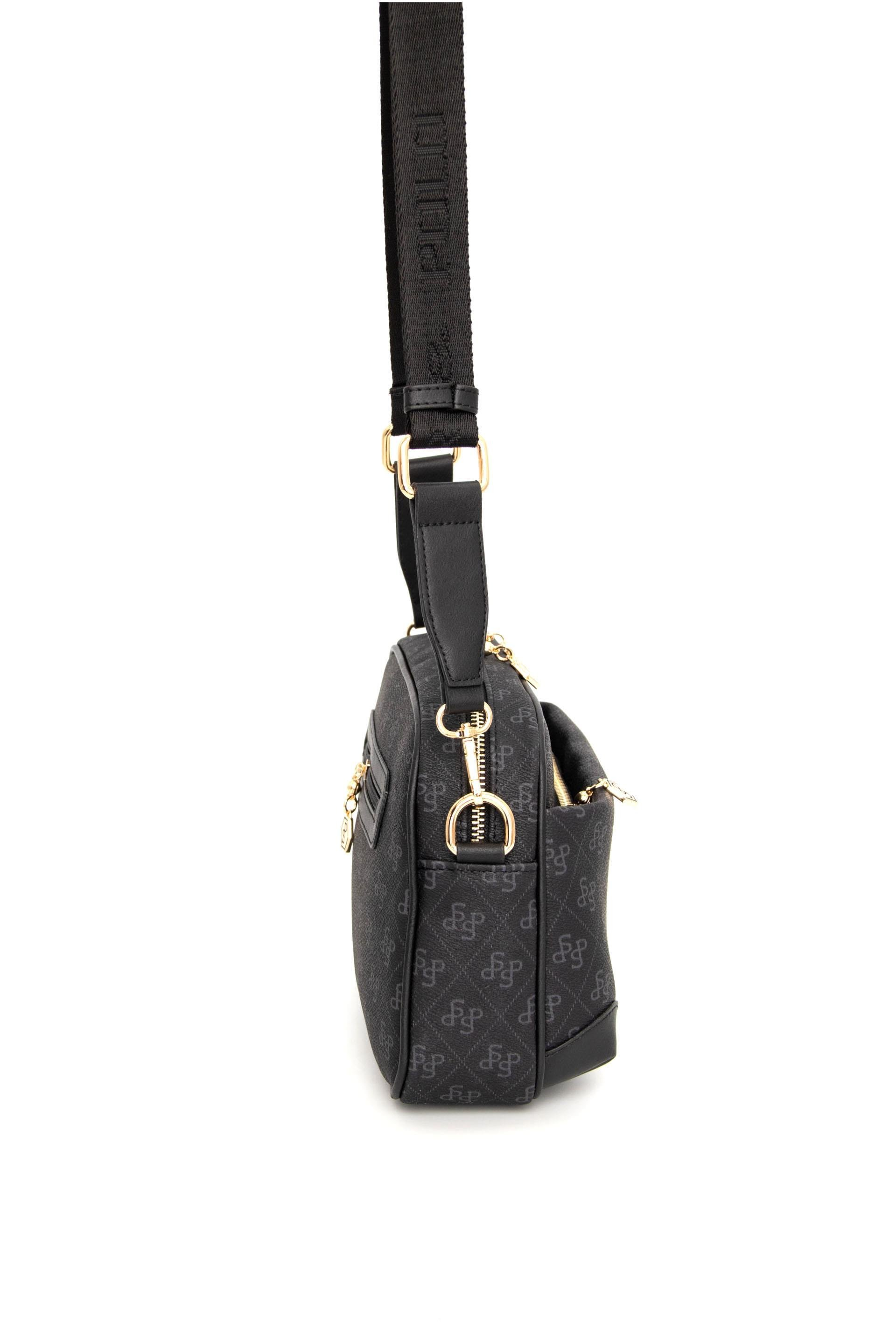 Silver Polo Siyah - Siyah Monogram Kadın Çapraz Çanta SP1094