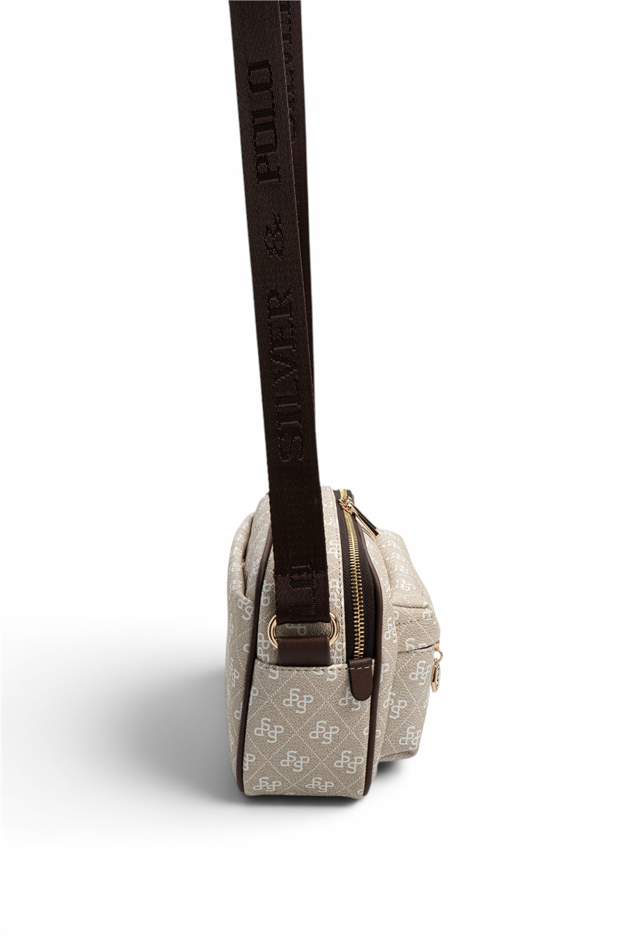 Silver & Polo SP1186 Kadın Çapraz Çanta Monogram Taş-Kahve