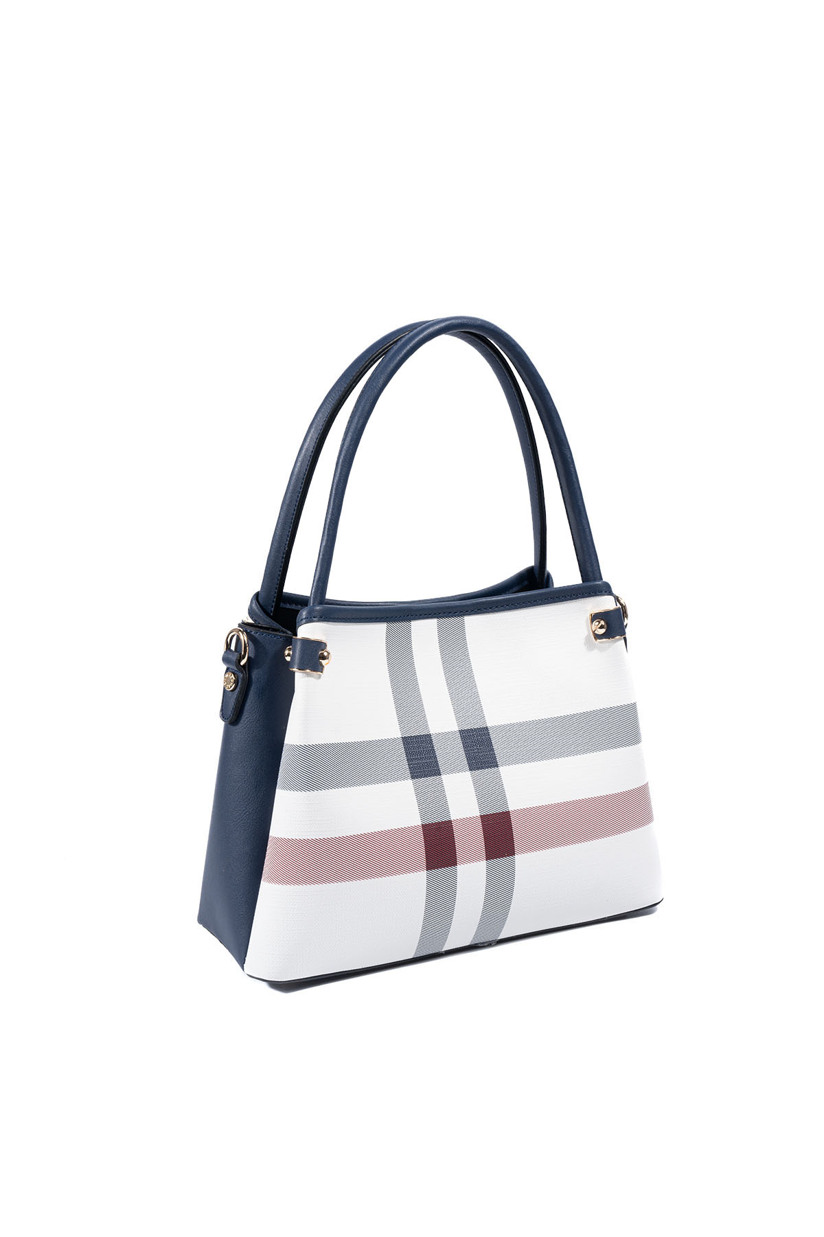 Silver & Polo SP1254 Kadın El Çantası Ekose Beyaz-Lacivert