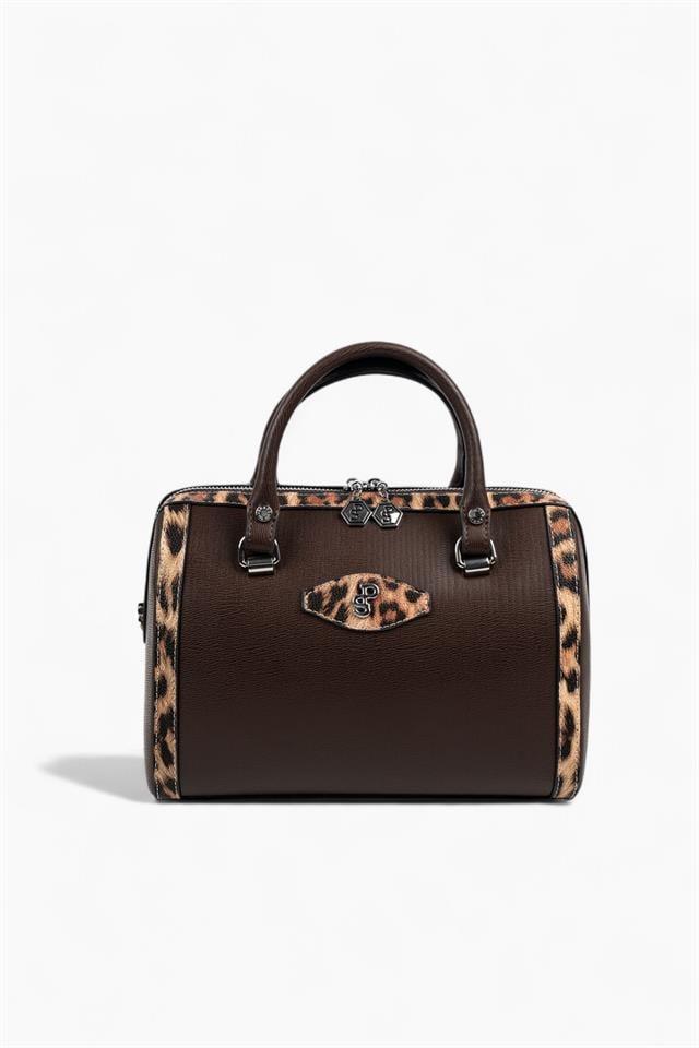 Silver Polo SP1091 Kadın El Çantası Düz Kahve-Leopar Taba