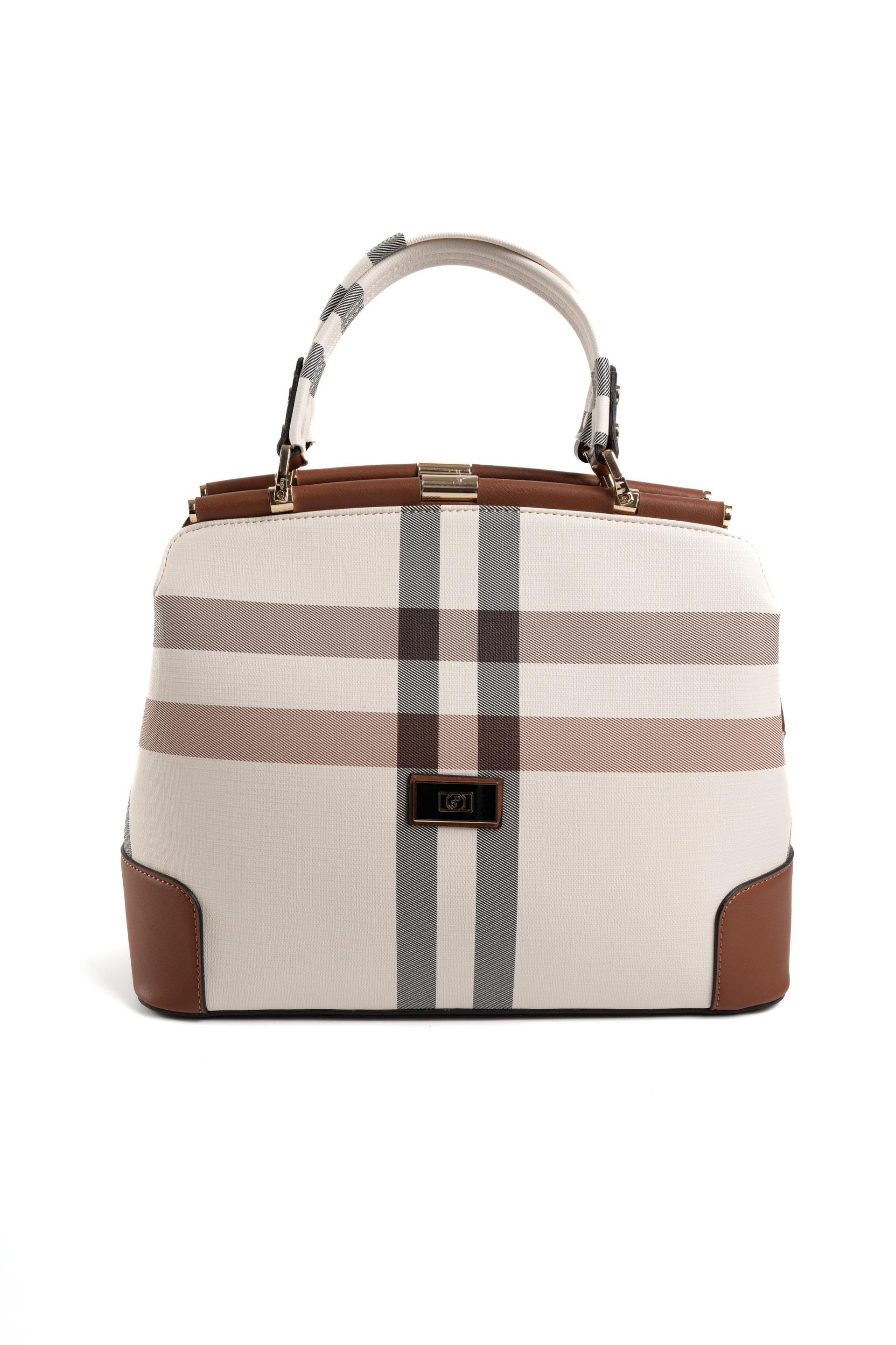 Silver & Polo SP706 Kadın El Çantası Ekose Krem-Taba