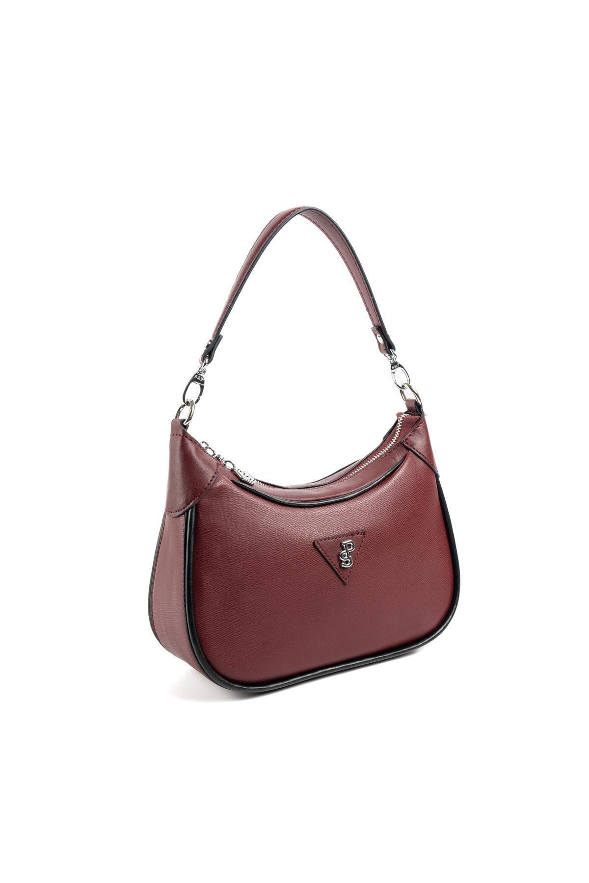 Silver Polo SP1180 Kadın Omuz Çantası Düz Bordo-Bordo-Siyah