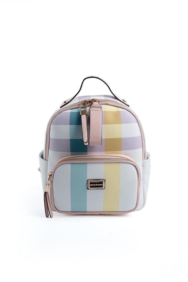 Silver & Polo SP1130 Kadın Sırt Çantası Ekose Lila-Pembe
