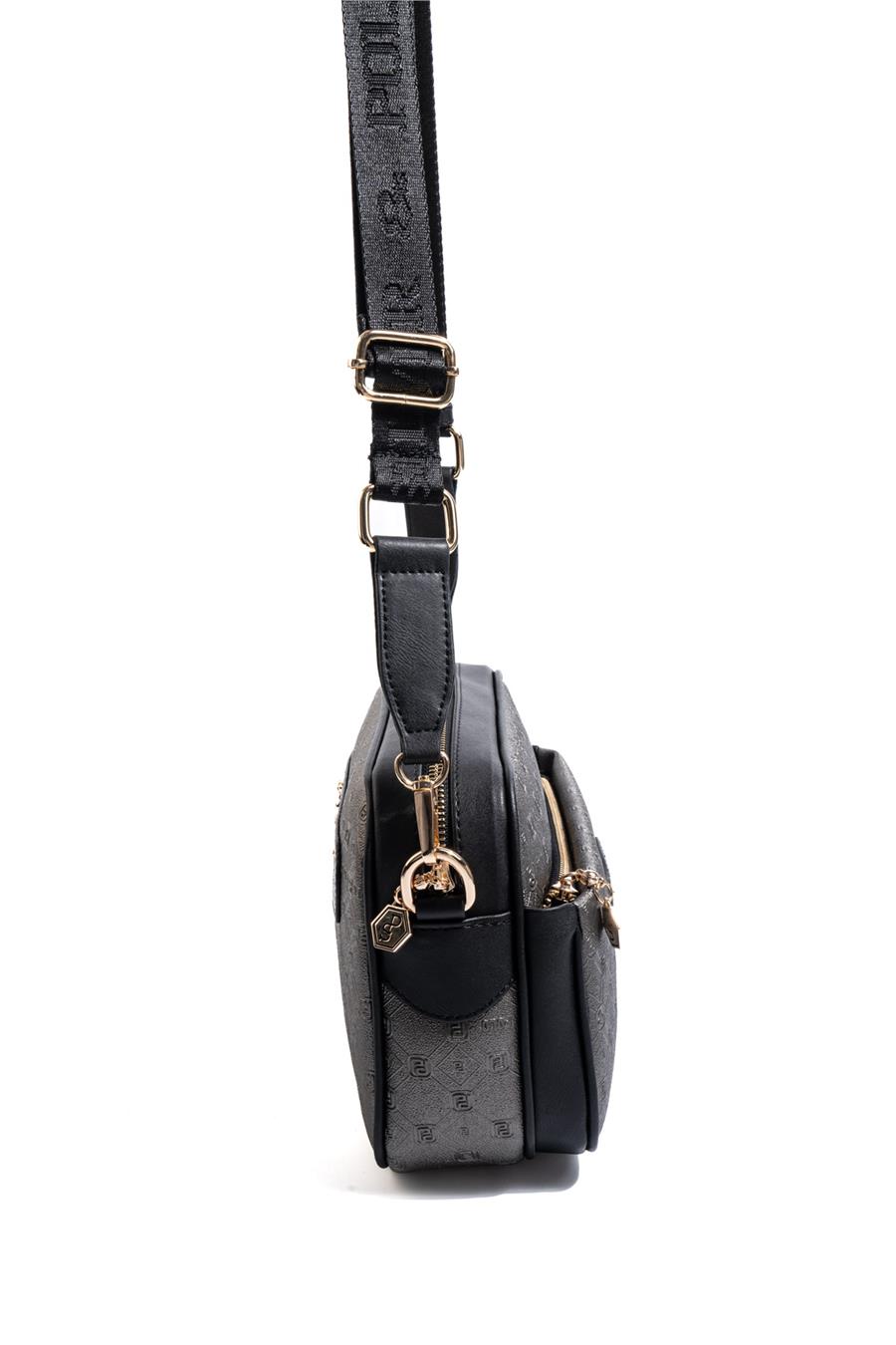 Silver & Polo SP1267 Kadın Çapraz Çanta Logolu Platin-Siyah