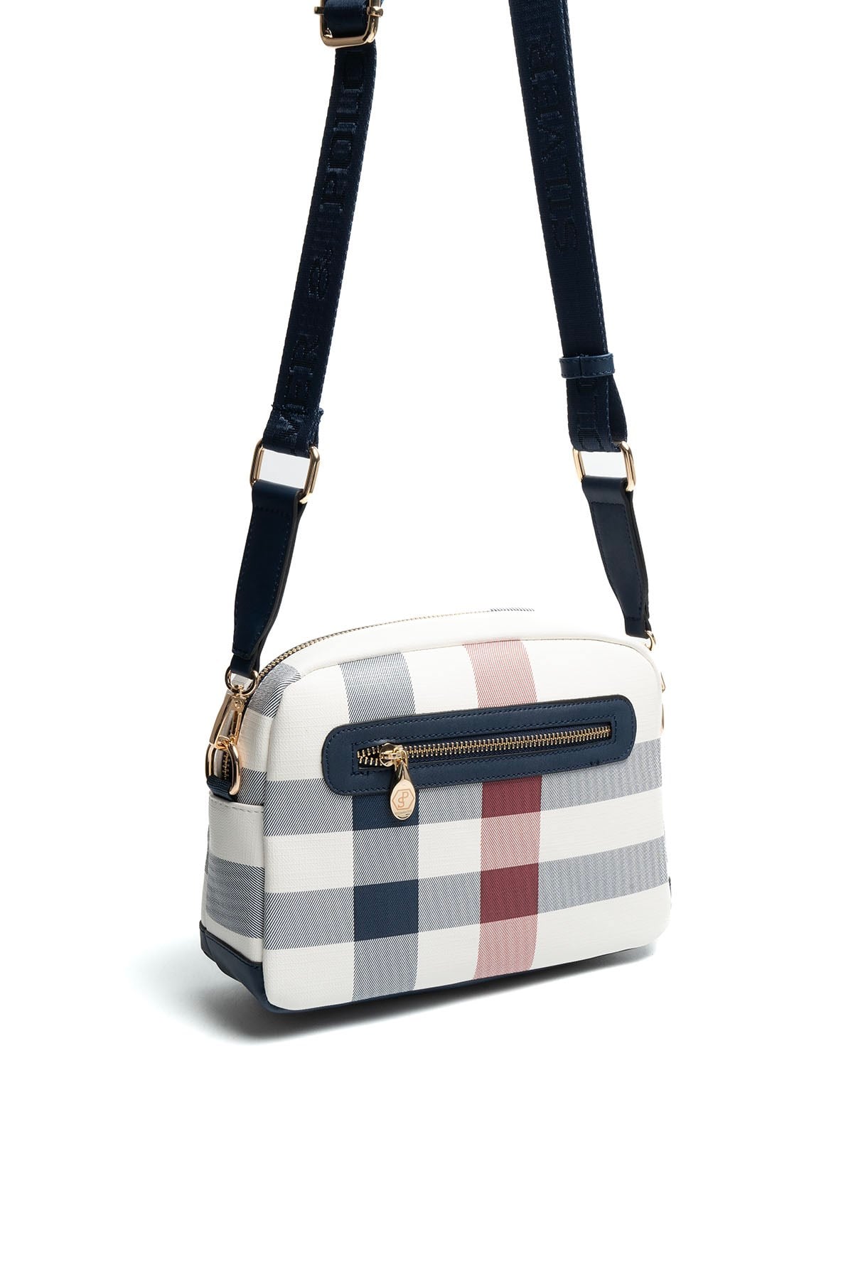 Silver & Polo SP1201 Kadın Çapraz Çanta Ekose Beyaz-Lacivert