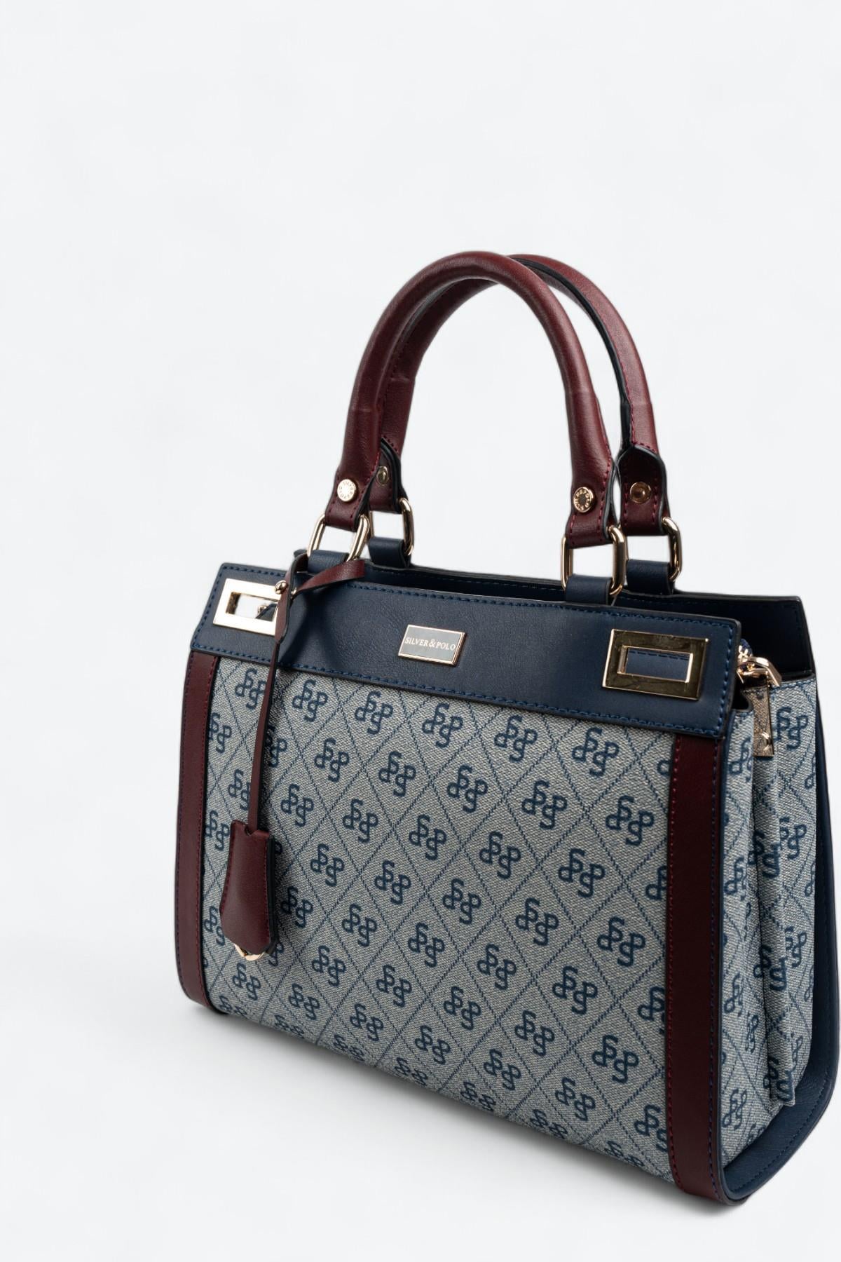 Silver Polo SP1174 Kadın El Çantası Monogram Gri-Laci-Bordo