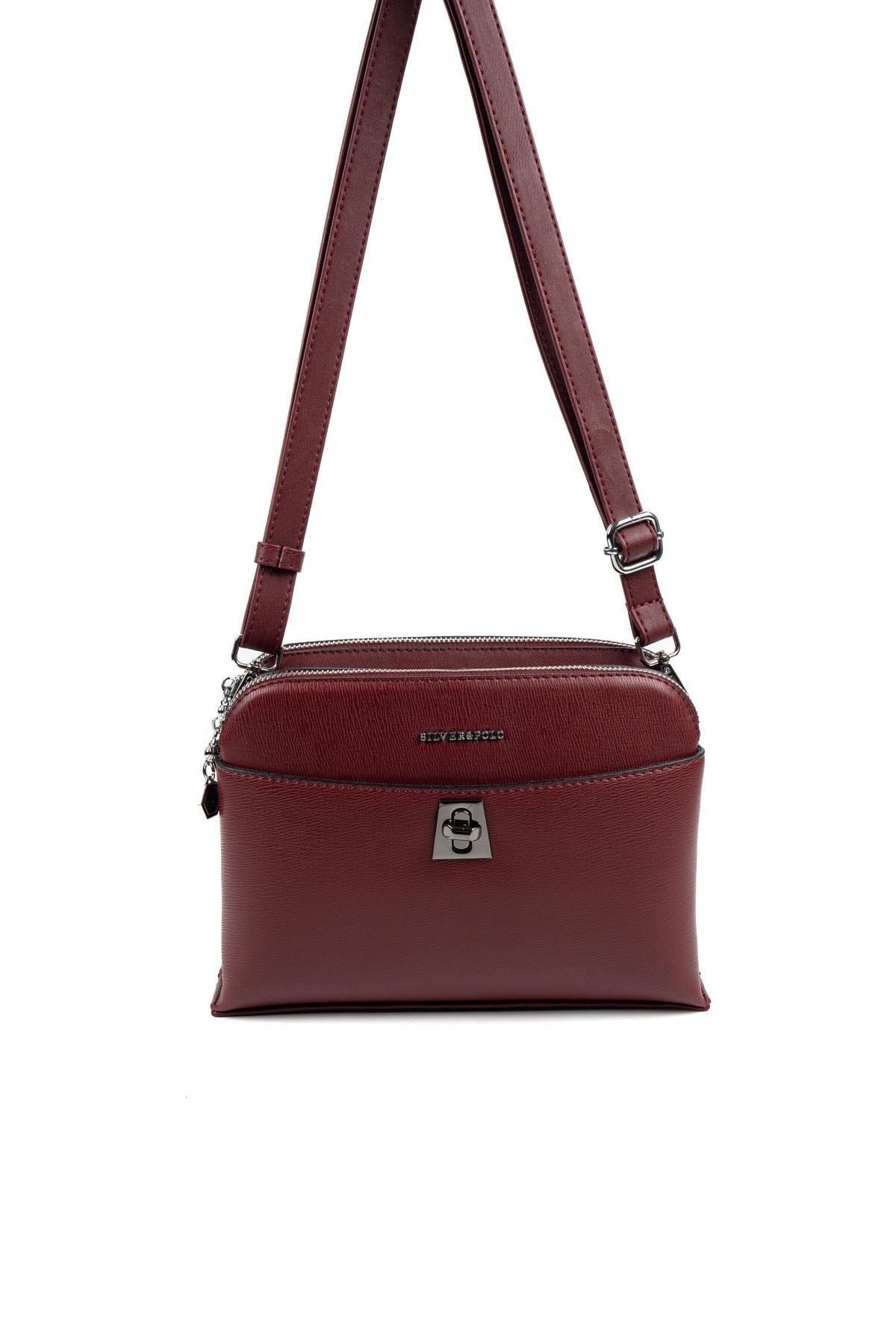 Silver Polo Bordo - Bordo Düz Kadın Çapraz Çanta SP623