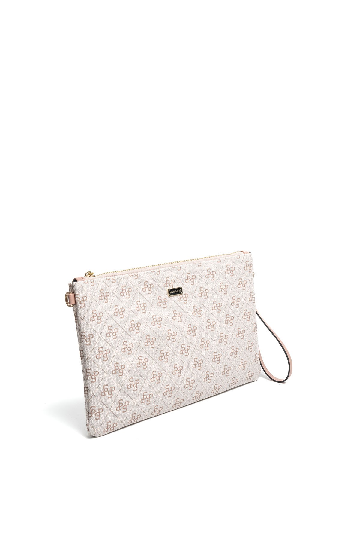 Silver Polo Pembe - Somon Monogram Kadın Portföy ve Clutch El Çantası SP1034