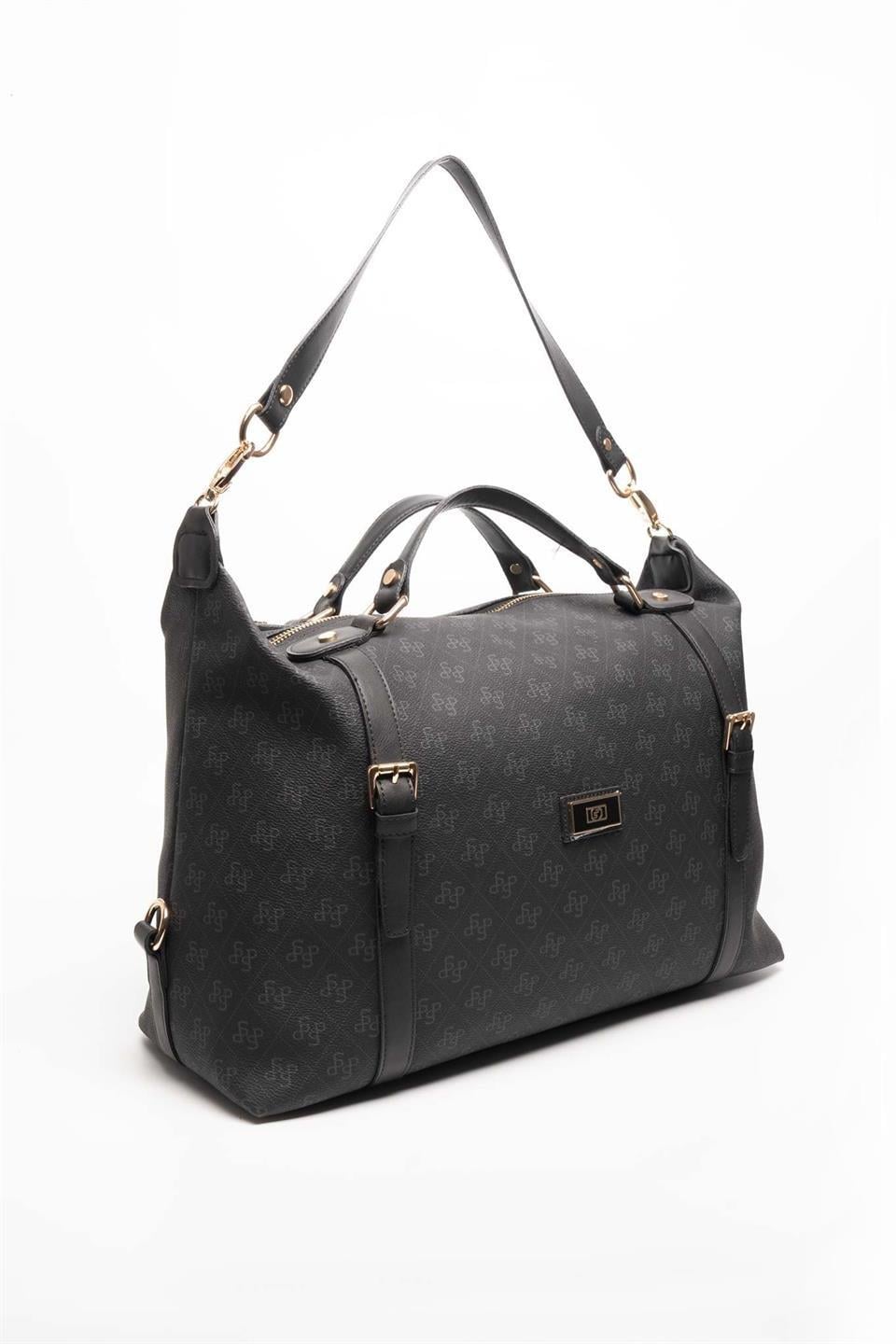 Silver & Polo SP1064 Kadın Seyahat Çantası Monogram Siyah-Siyah