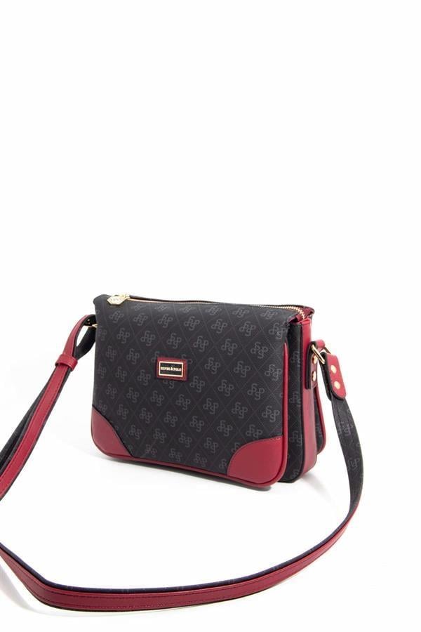 Silver Polo SP784 Kadın Çapraz Çanta Monogram Siyah-Bordo