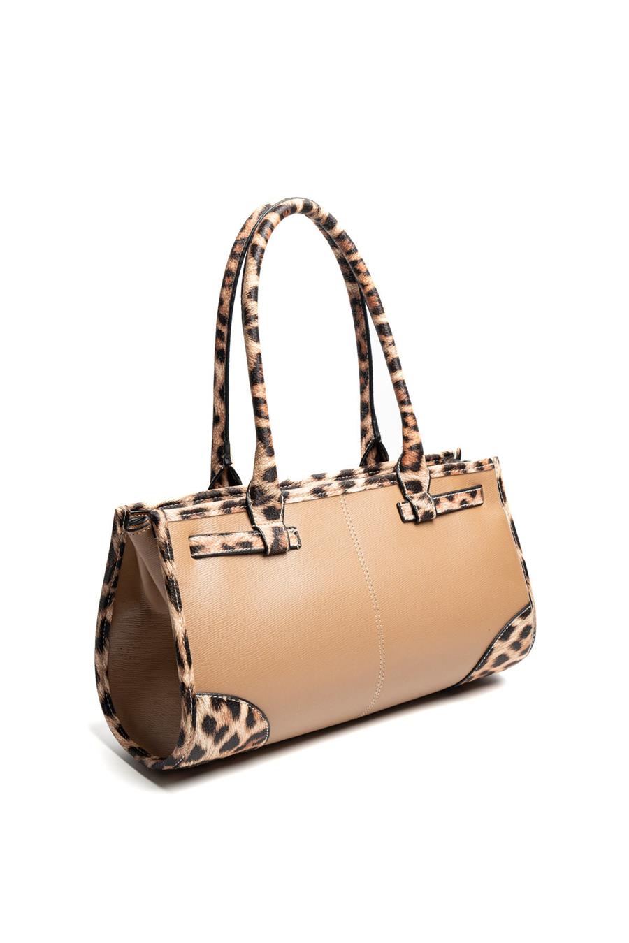 Silver Polo SP1261 Kadın El Çantası Düz Vizon-Leopar Taba