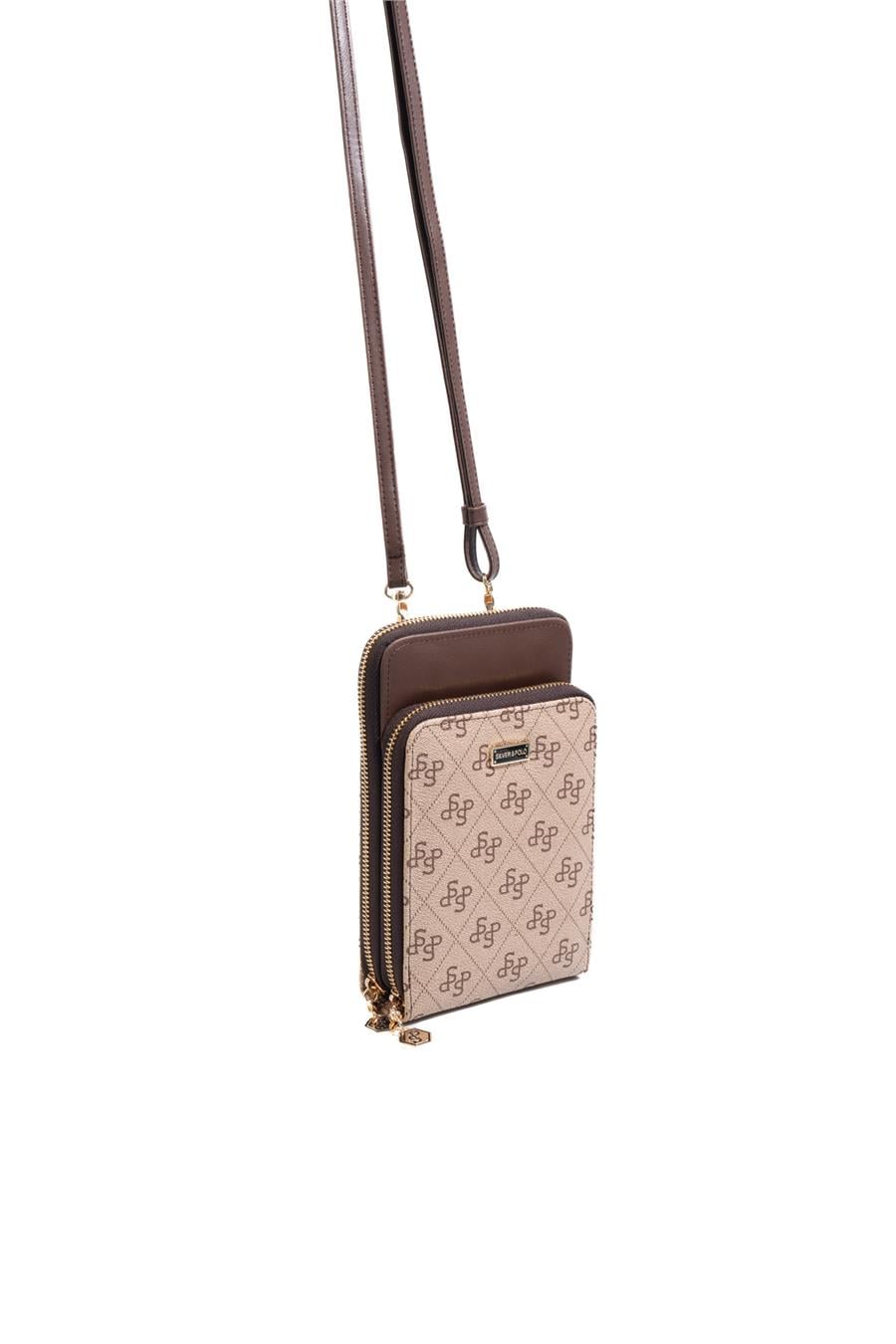Silver & Polo SP1011 Kadın Telefon Çantası Monogram Koyu Bej-Kahve