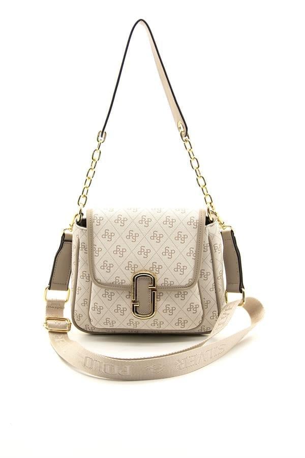 Silver Polo Bej - Kum Monogram Kadın Omuz Çantası SP1147