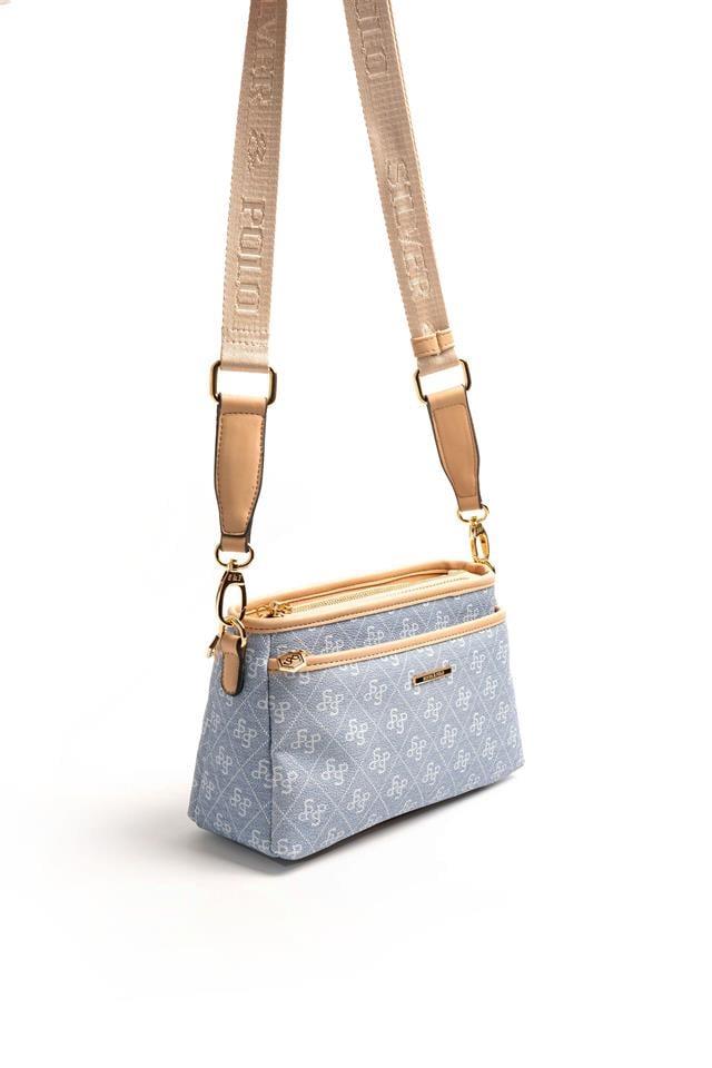 Silver & Polo SP1184 Kadın Çapraz Çanta Monogram Mavi-Ten