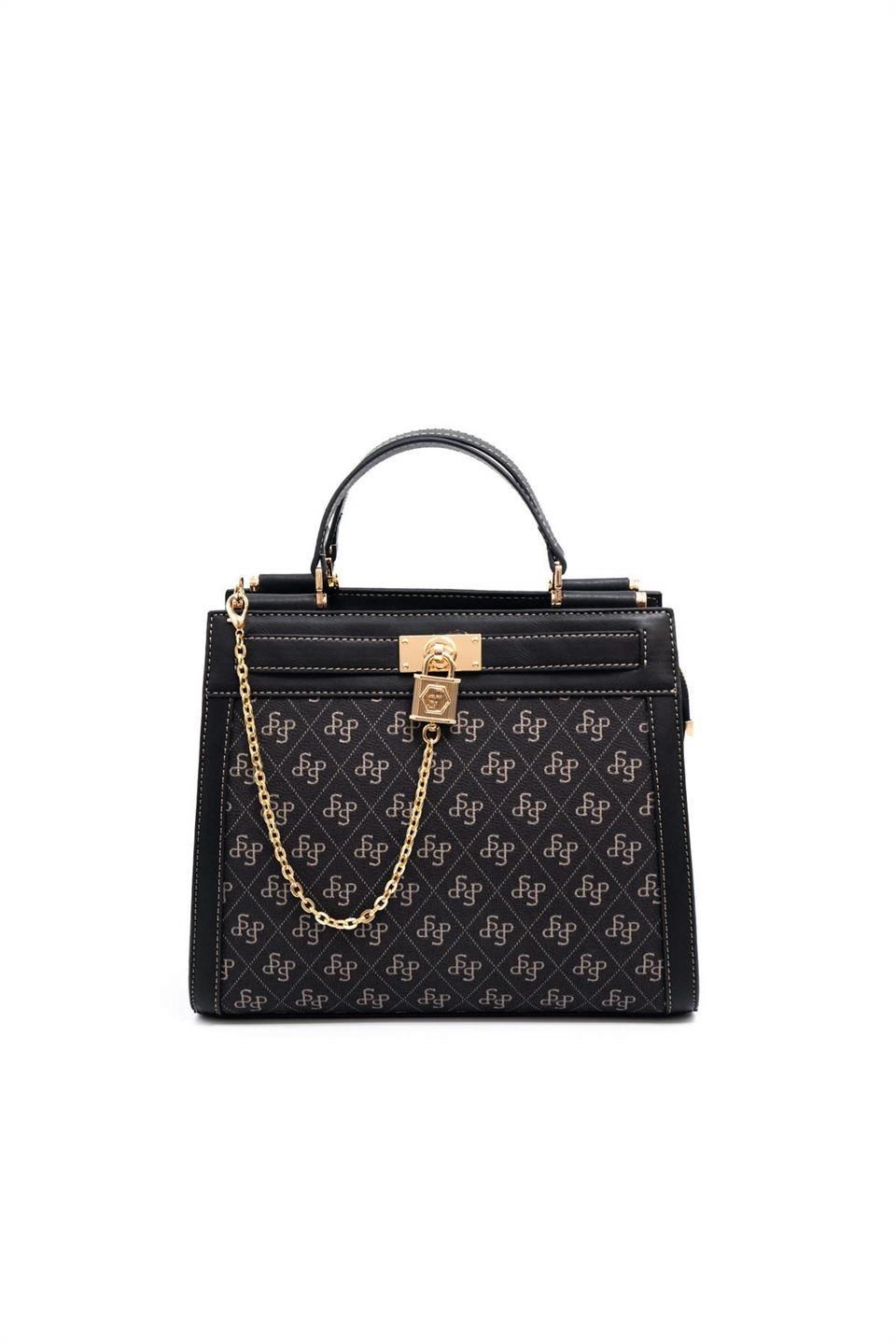 Silver & Polo SP1166 Kadın El Çantası Monogram Füme-Siyah