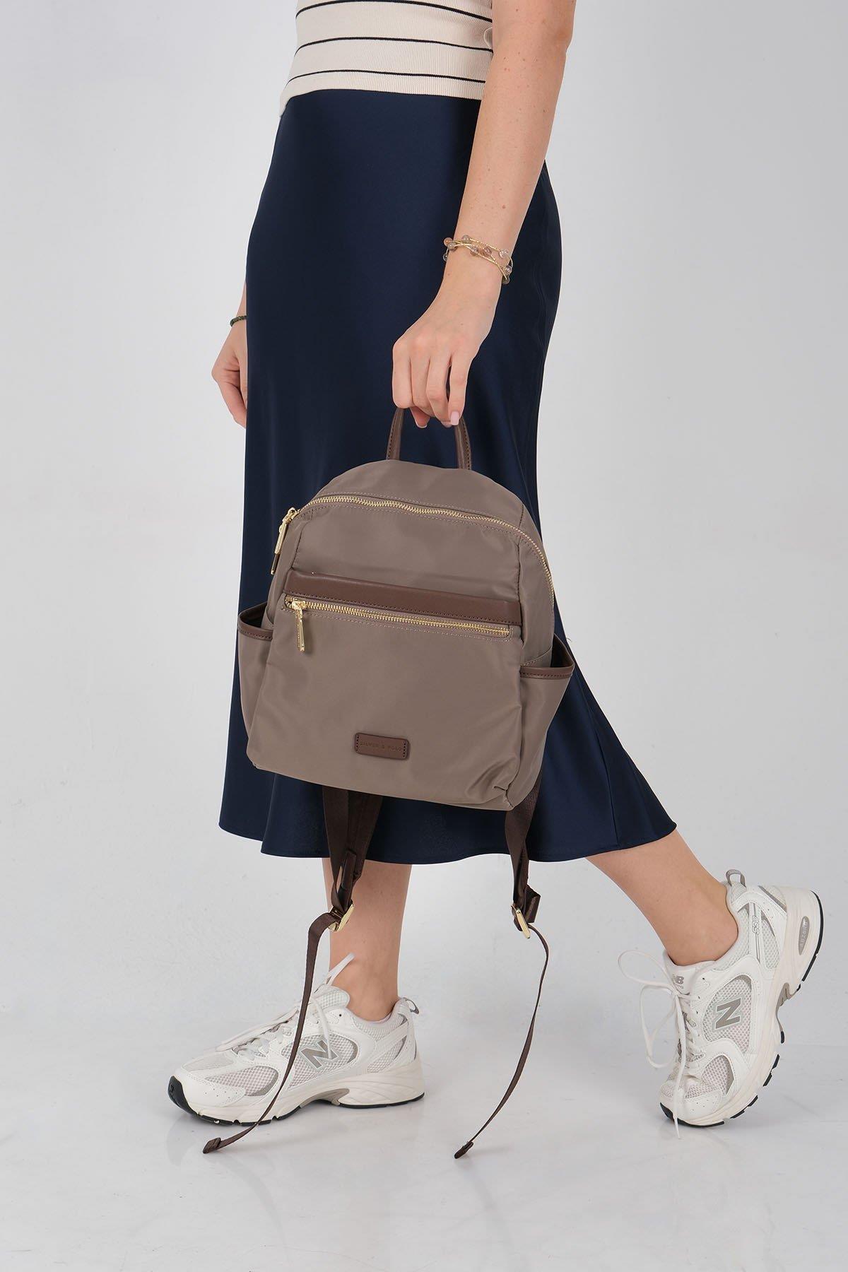 Silver Polo Kum - Kahve Saten Kadın Sırt Çantası SP1209