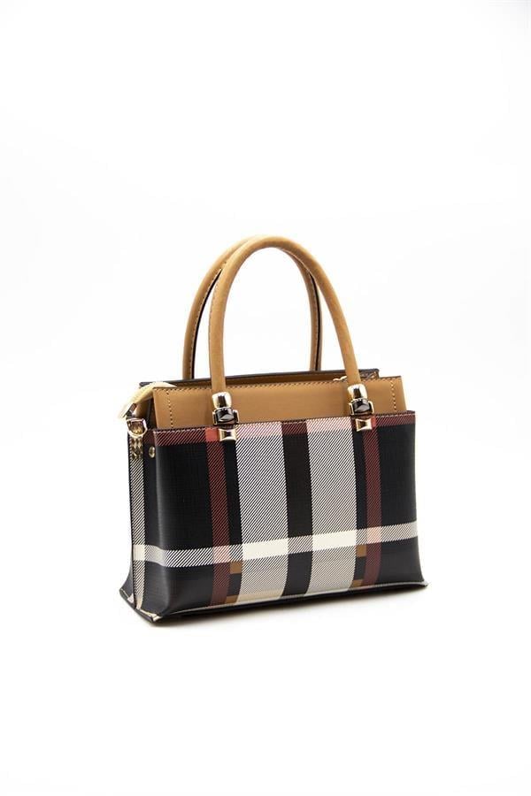 Silver & Polo SP826 Kadın El Çantası Ekose Siyah-A.Taba