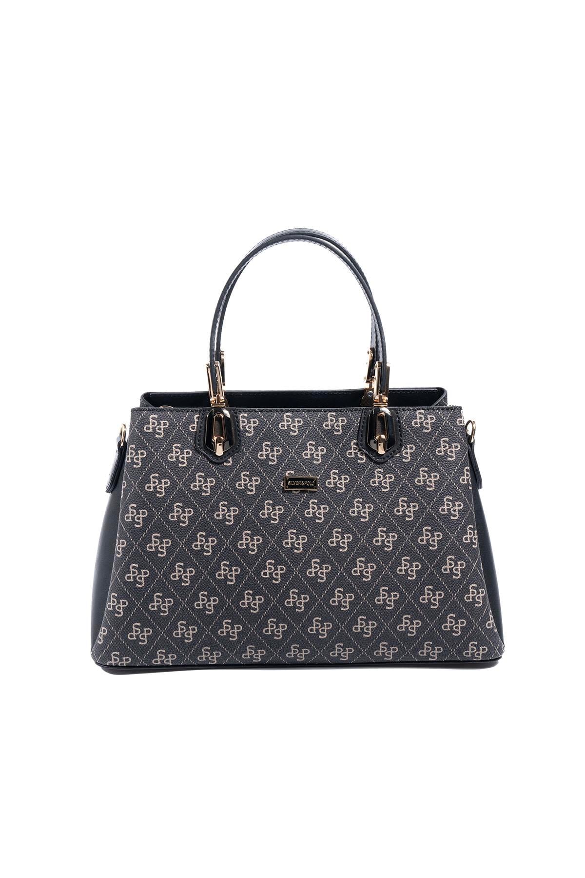 Silver Polo SP1253 Kadın El Çantası Monogram Füme-Siyah