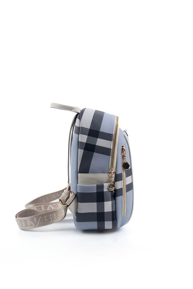 Silver & Polo SP906 Kadın Sırt Çantası Ekose Mavi-Kemik