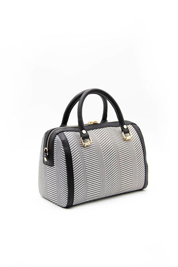 Silver & Polo SP1091 Kadın El Çantası Hasır Siyah Beyaz-Siyah