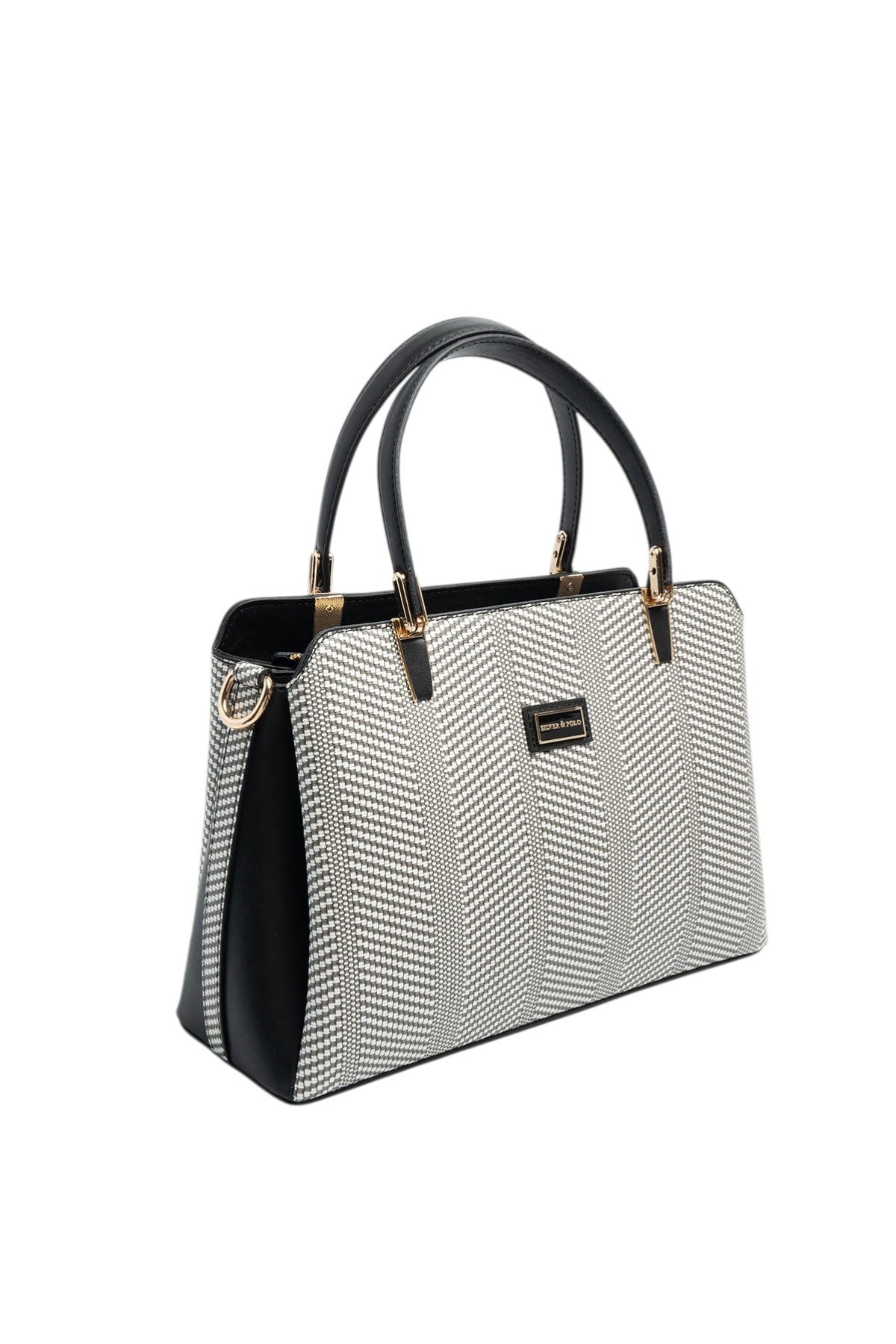 Silver & Polo SP9721 Kadın El Çantası Hasır Siyah Beyaz-Siyah