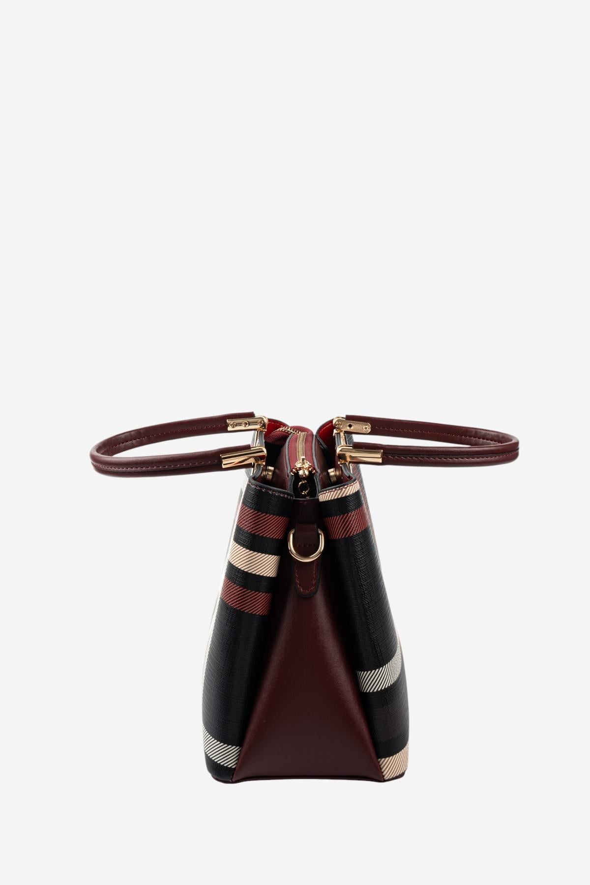 Silver Polo Siyah - Bordo Ekose Kadın El Çantası SP1098