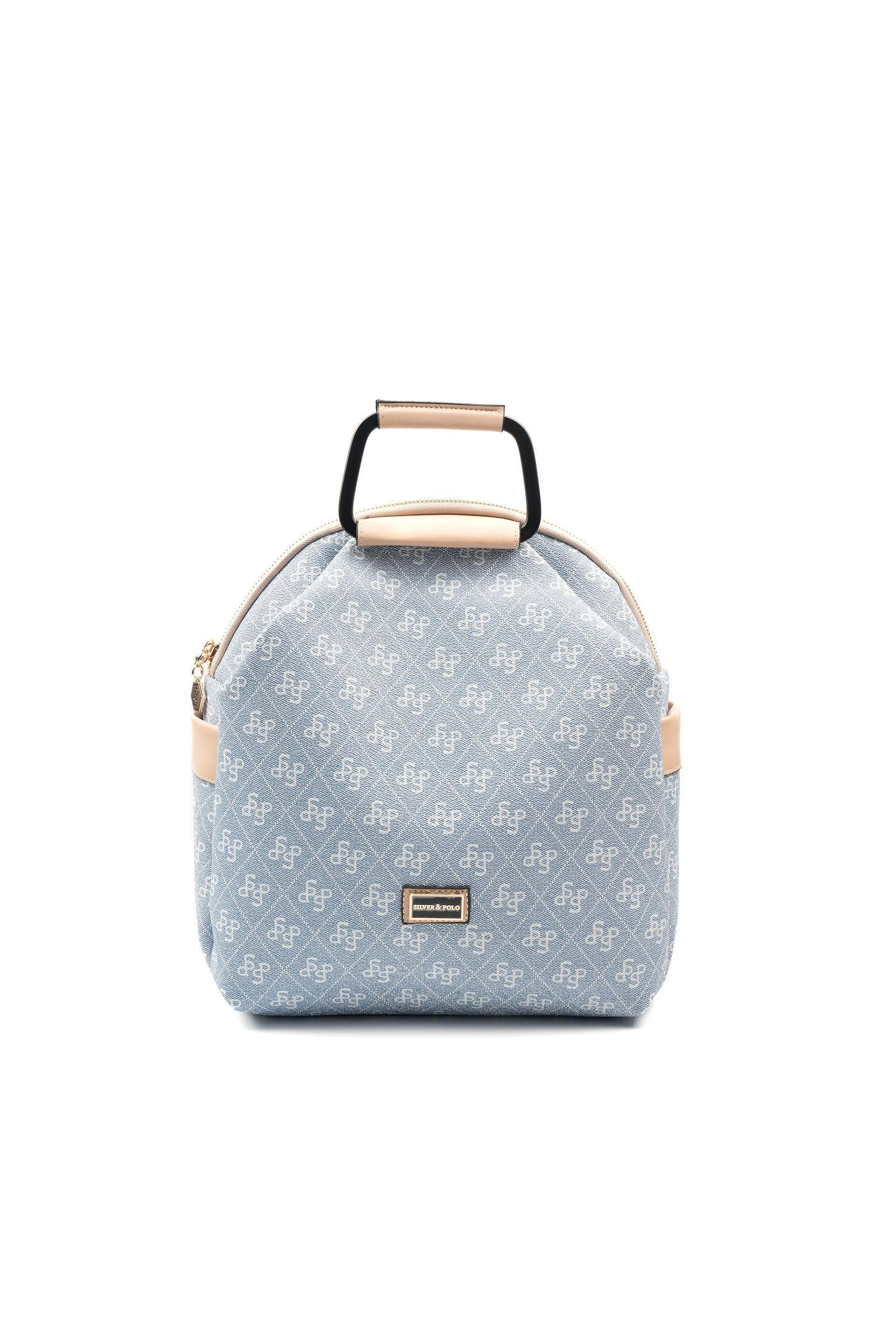Silver Polo SP771 Kadın Sırt Çantası Monogram Mavi-Ten