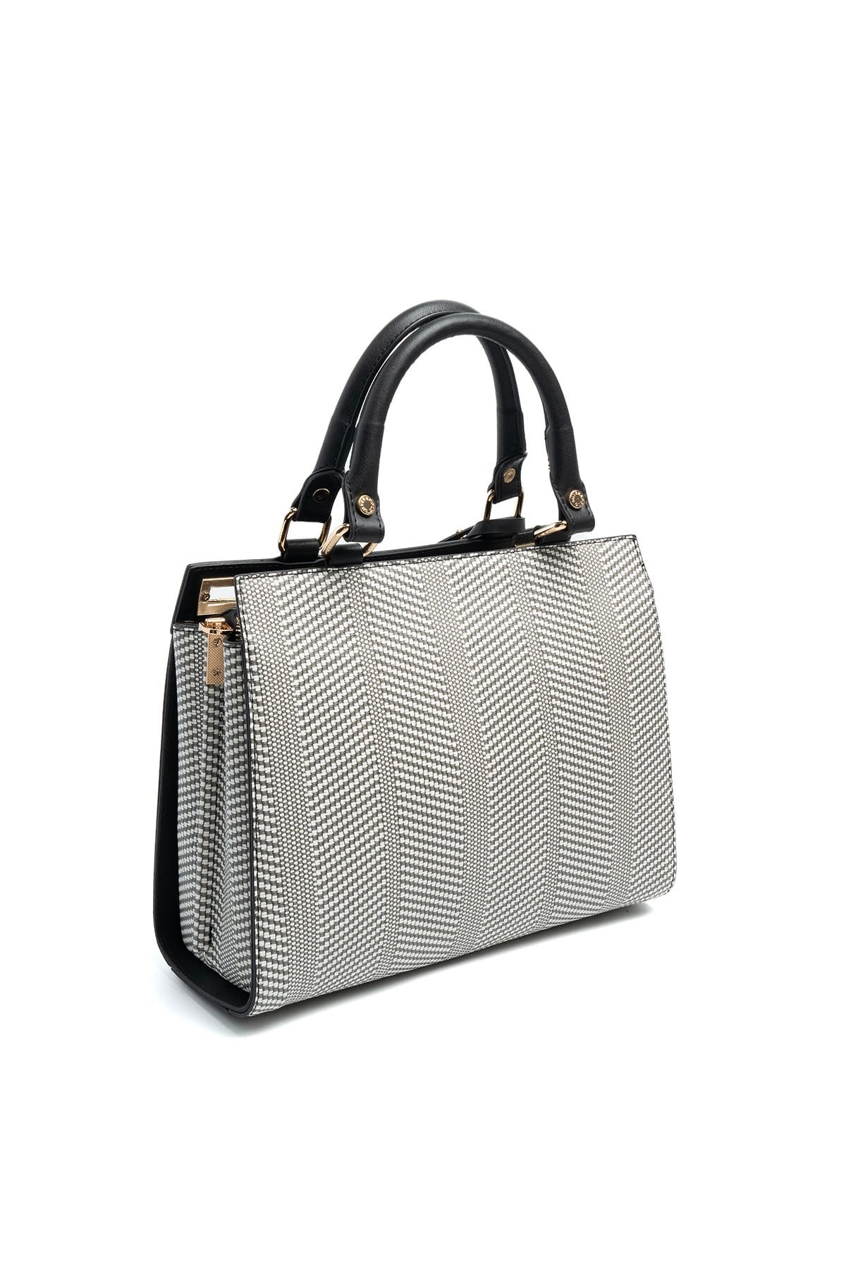 Silver & Polo SP1174 Kadın El Çantası Hasır Siyah Beyaz-Siyah