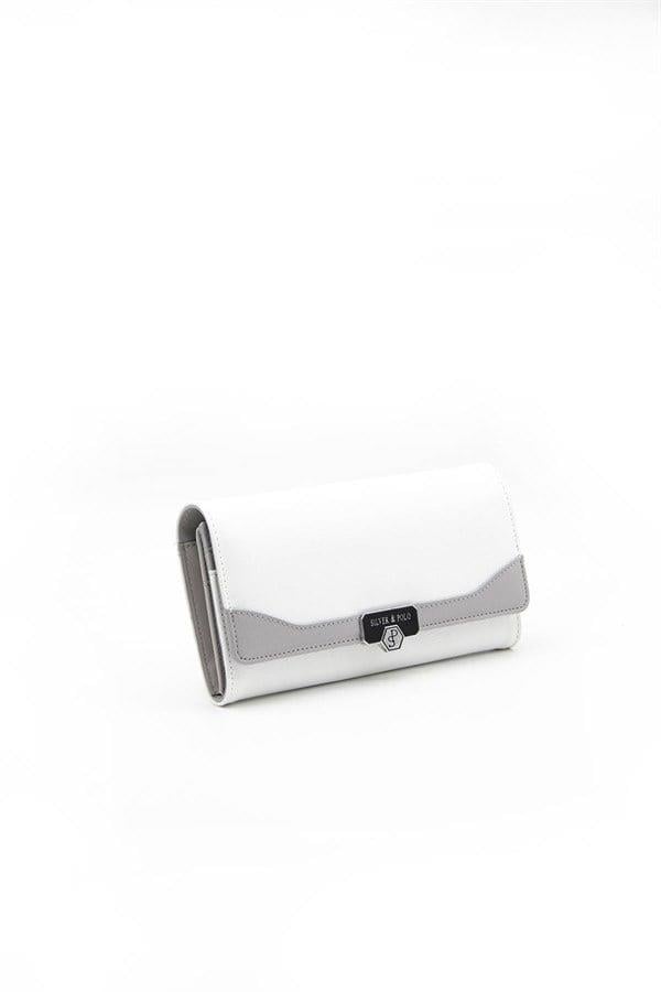 Silver & Polo SP979 Kadın Cüzdan & Kartlık Düz Beyaz-A.Gri