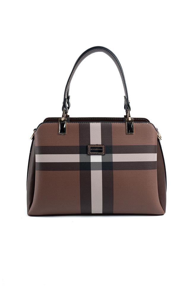 Silver & Polo SP972 Kadın El Çantası Ekose Koyu Kahve-Kahve