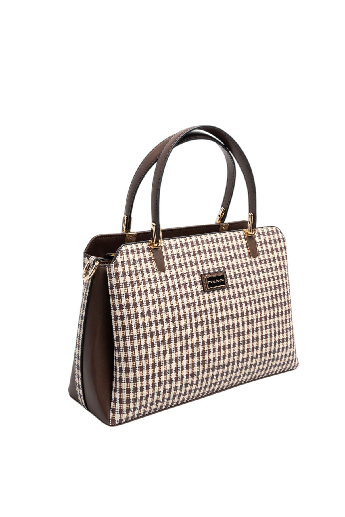 Silver & Polo SP9721 Kadın El Çantası Ekose Line Kare Kahve Sarı-Kahve