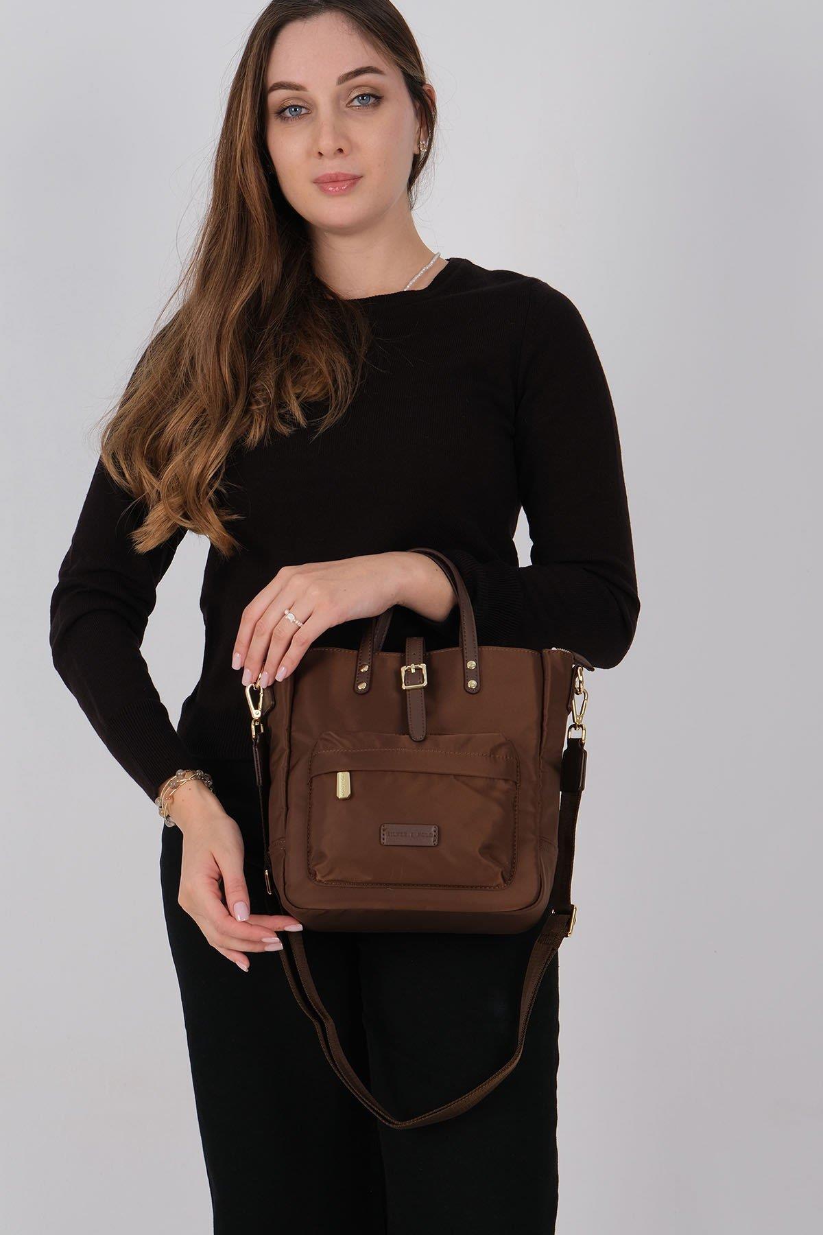 Silver Polo SP1218 Kadın El Çantası Saten Kahve-Kahve