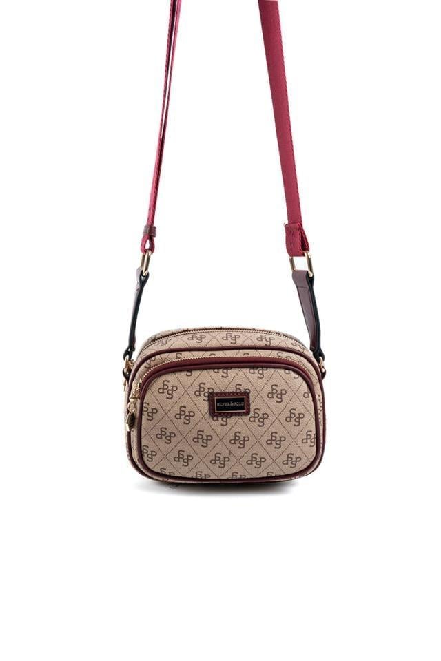Silver Polo SP1111 Kadın Çapraz Çanta Monogram Koyu Bej-Bordo