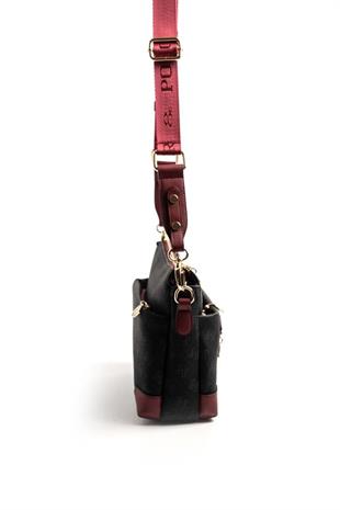Silver Polo SP1110 Kadın Çapraz Çanta Monogram Siyah-Bordo