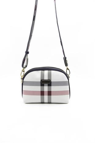 Silver Polo SP765 Kadın Çapraz Çanta Ekose Beyaz-Lacivert