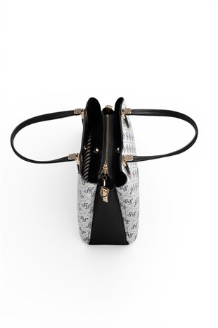 Silver Polo Beyaz - Siyah Monogram Kadın El Çantası SP1205