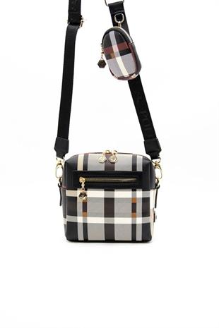 Silver & Polo SP1038 Kadın Çapraz Çanta Ekose Siyah