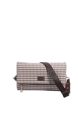Silver & Polo SP1278 Kadın Çapraz Çanta Ekose Line Kare Kahve Sarı-Kahve