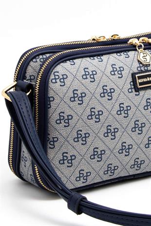Silver Polo Gri - Lacivert Monogram Kadın Çapraz Çanta SP899