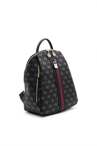 Silver & Polo SP1123 Kadın Sırt Çantası Monogram Siyah Platin-Siyah