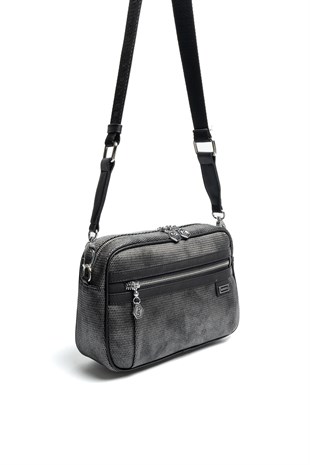 Silver & Polo SP1280 Kadın Çapraz Çanta Petek M.Gümüş-Siyah