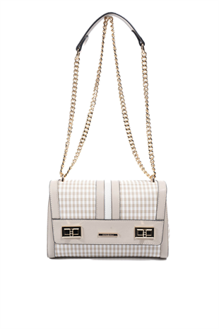 Silver & Polo SP1139 Kadın Çapraz Çanta Ekose Line Kare Kum Beji