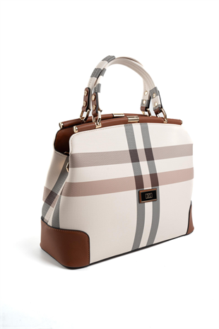 Silver & Polo SP706 Kadın El Çantası Ekose Krem-Taba